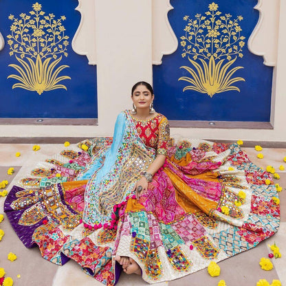 Multicolor muslin cotton gujarati garba navratri lehenga chaniya choli
