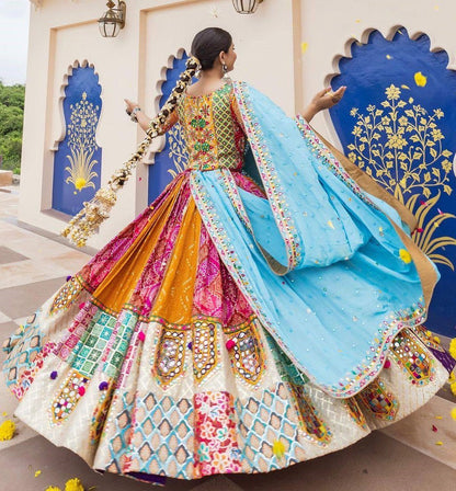 Multicolor muslin cotton gujarati garba navratri lehenga chaniya choli