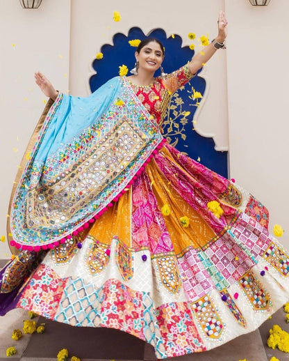 Multicolor muslin cotton gujarati garba navratri lehenga chaniya choli
