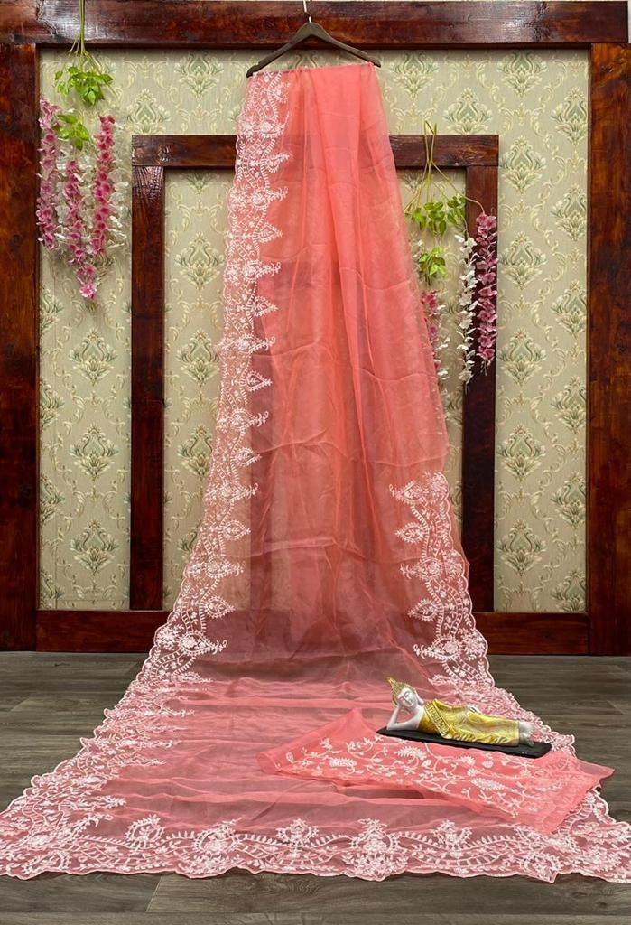 Multicolor organza embroidered saree