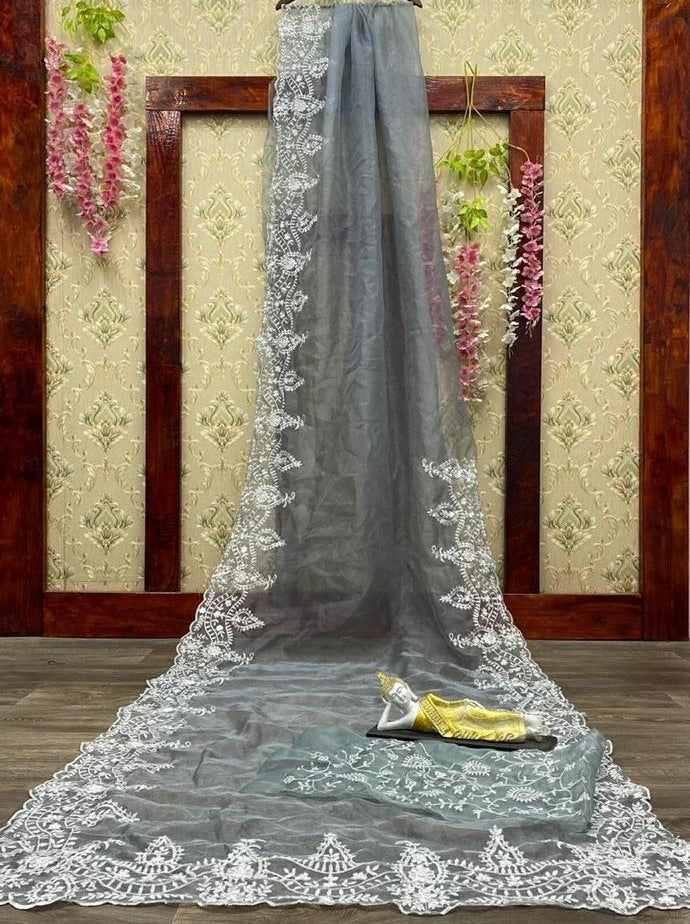 Multicolor organza embroidered saree