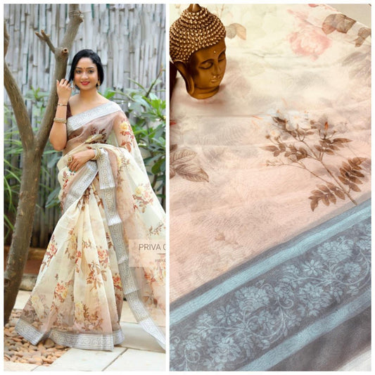 multicolor orgenza floral digital printed saree