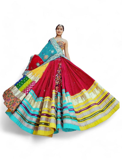 Multicolor print and mirror work designer navratri garba chaniya choli