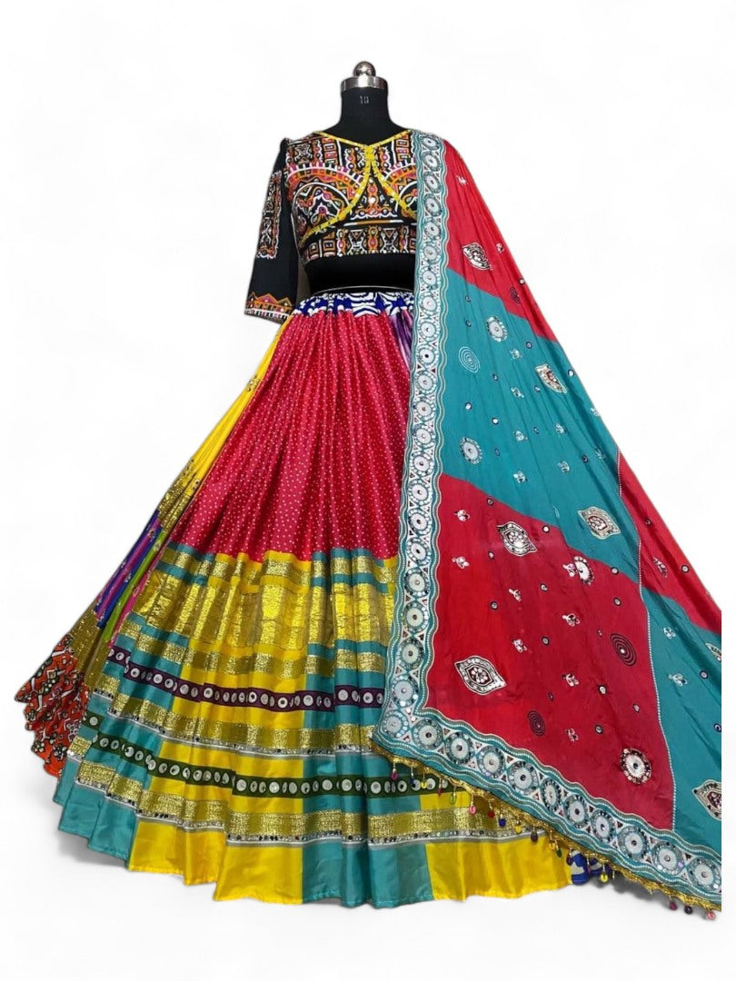 Multicolor print and mirror work designer navratri garba chaniya choli