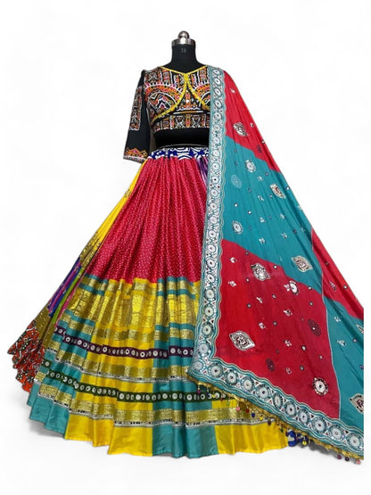 Multicolor print and mirror work designer navratri garba chaniya choli