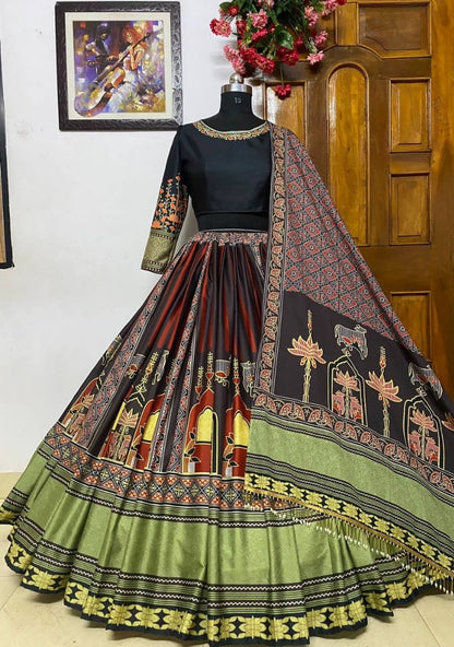 Multicolor printed and mirror work gujarati garba navratri lehenga chaniya choli