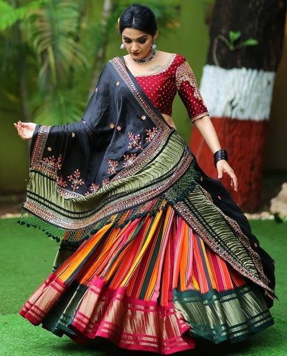 Multicolor printed gujarati garba navratri lehenga chaniya choli