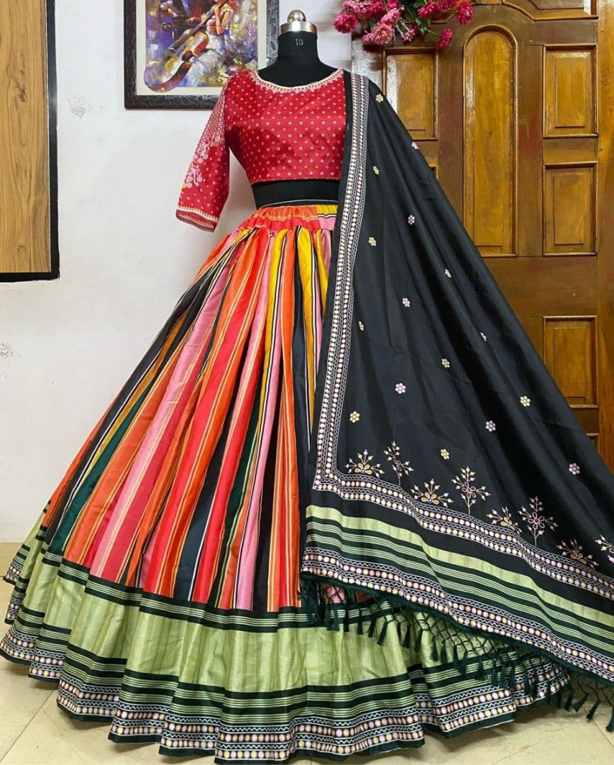 Multicolor printed gujarati garba navratri lehenga chaniya choli
