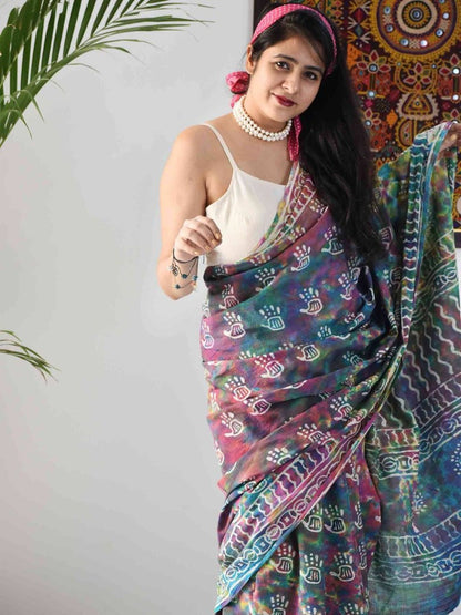Multicolor printed holi festival special saree