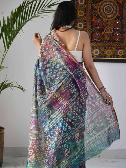 Multicolor printed holi festival special saree