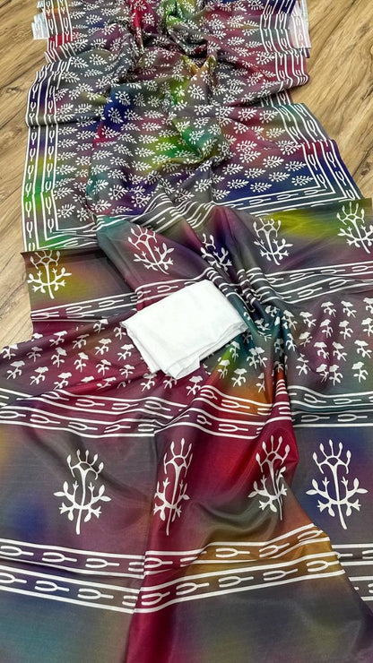Multicolor printed holi festival special saree