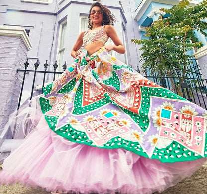 Multicolor printed italian silk stylist lehenga choli