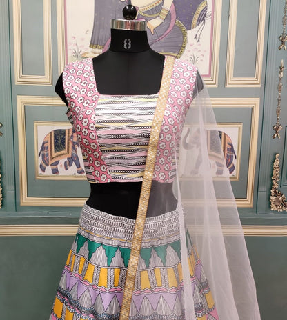 Multicolor printed italian silk stylist lehenga choli
