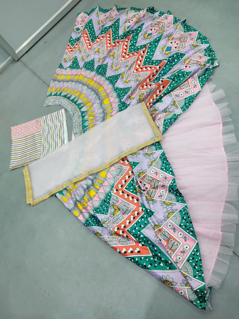 Multicolor printed italian silk stylist lehenga choli