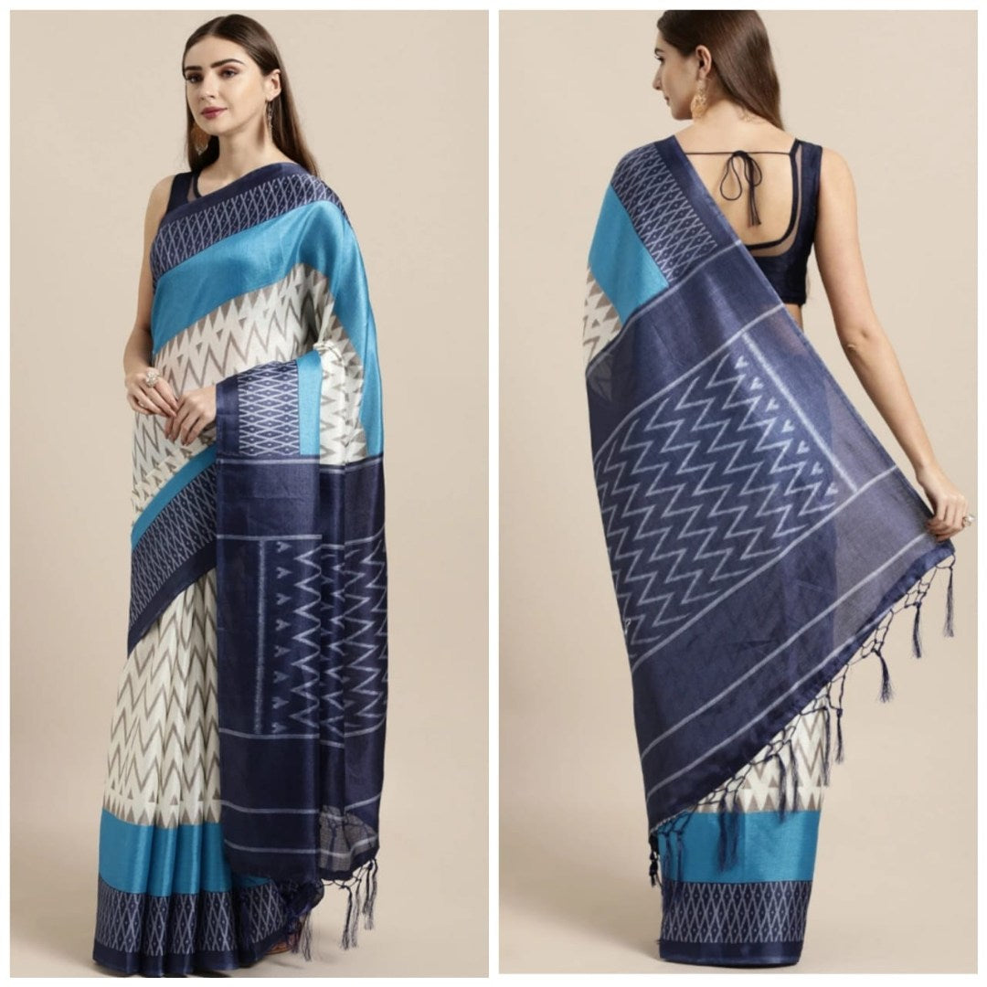 Multicolor printed khadi silk saree