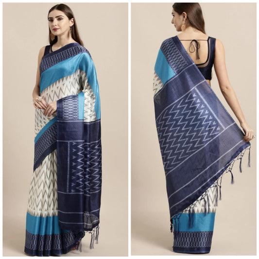 Multicolor printed khadi silk saree