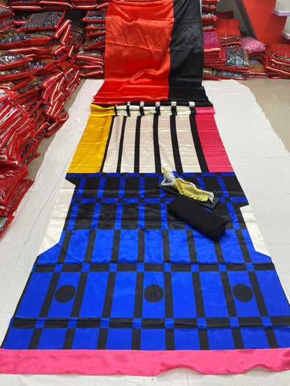 Multicolor printed ultra satin fancy saree