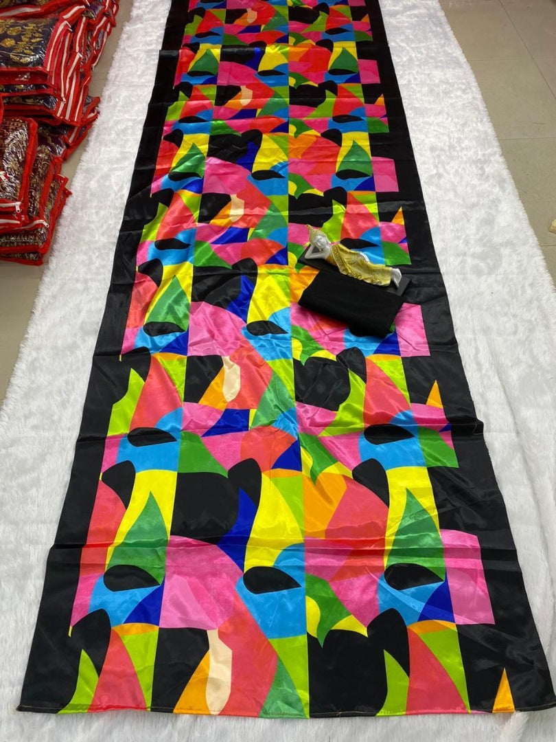 Multicolor printed ultra satin fancy saree
