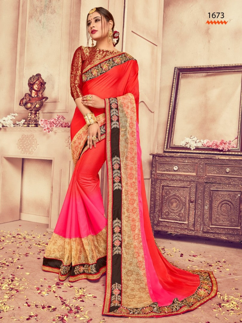 Multicolor rangoli and tapeta silk russal net embroidered designer wedding saree
