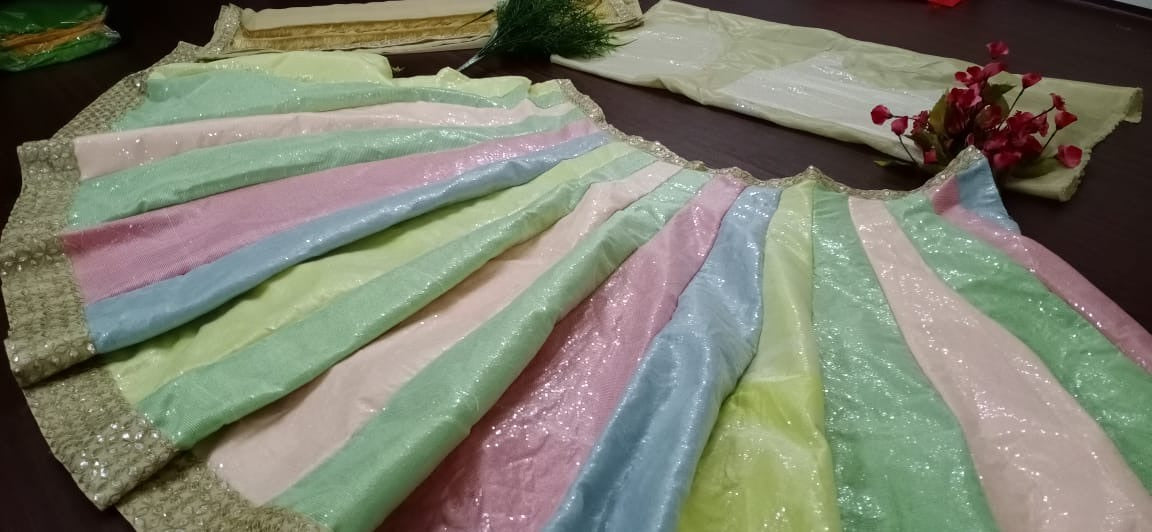 Multicolor satin banglory fully sequence work lehenga choli