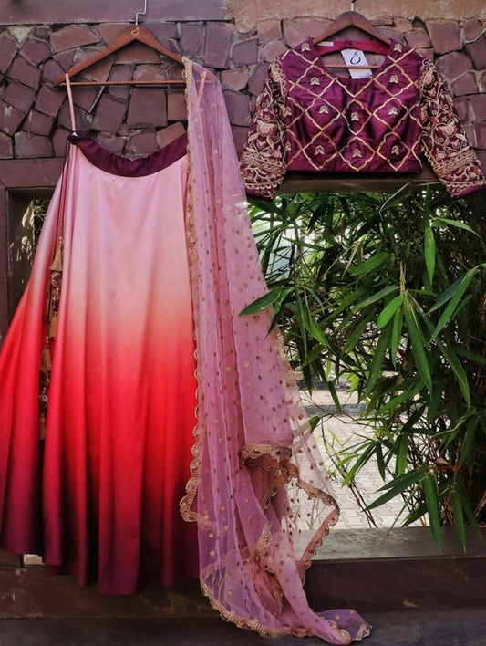 multicolor shaded tapeta silk embroidered ceremonial lehenga