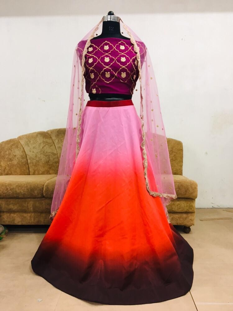 multicolor shaded tapeta silk embroidered ceremonial lehenga
