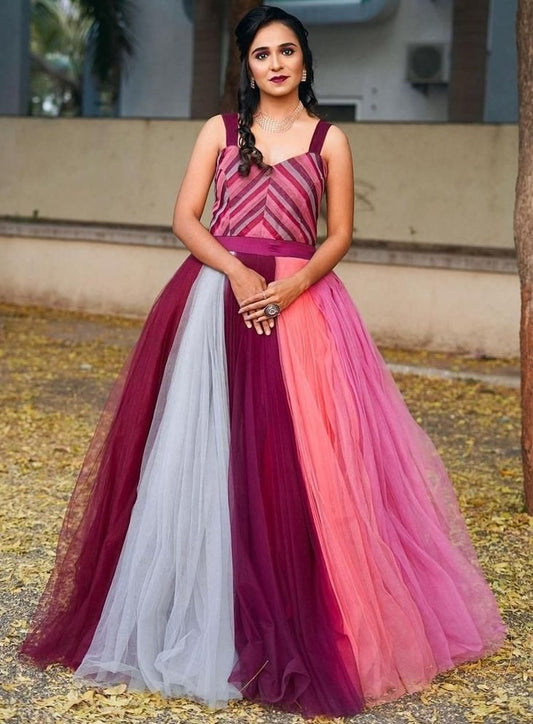 Multicolor soft net gown