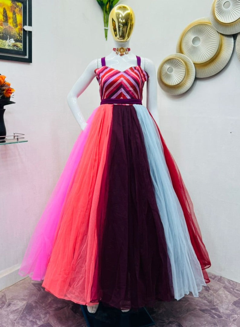 Multicolor soft net gown