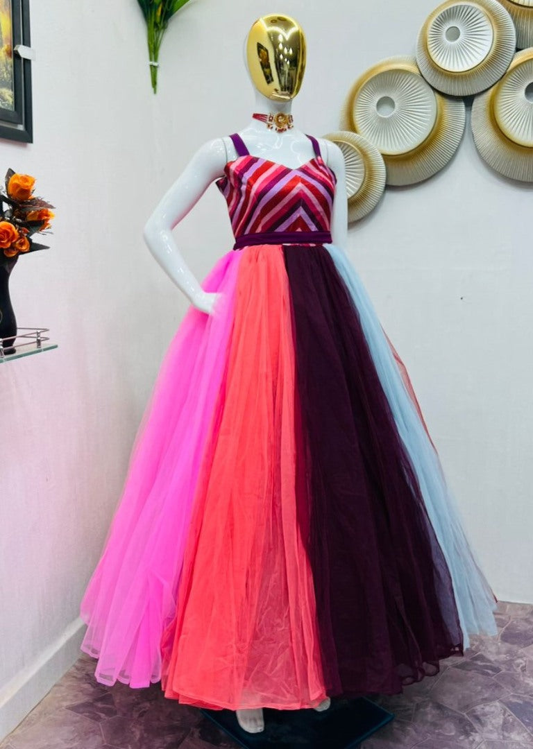 Multicolor soft net gown