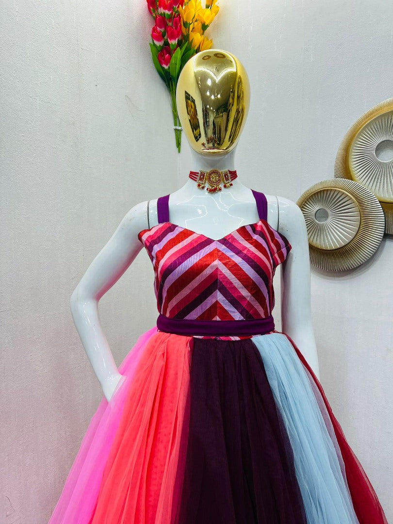 Multicolor soft net gown