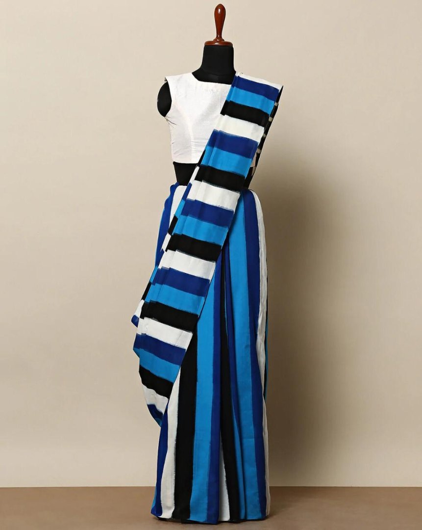 Multicolor strip paper silk saree