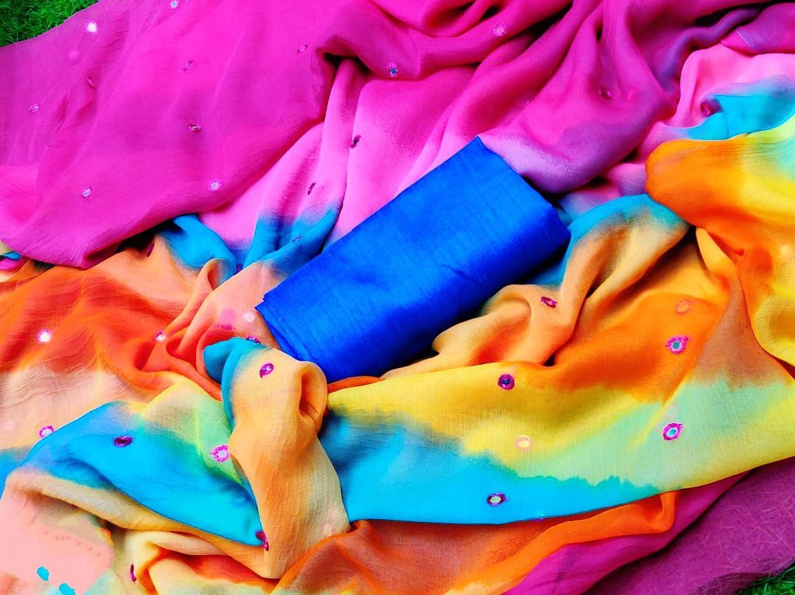 Multicolor strip printed moss chiffon stylist saree