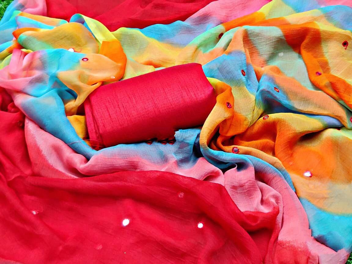 Multicolor strip printed moss chiffon stylist saree