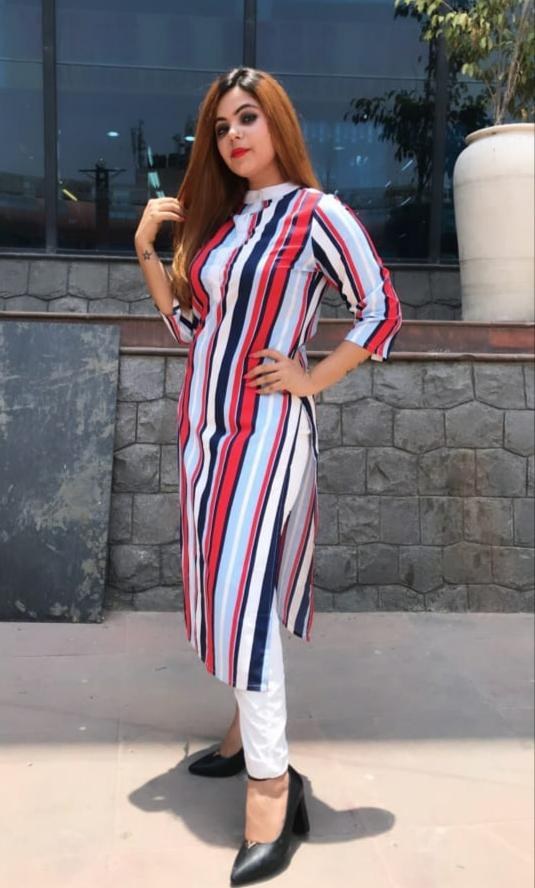 multicolor stripe digital printed plazzo kurti