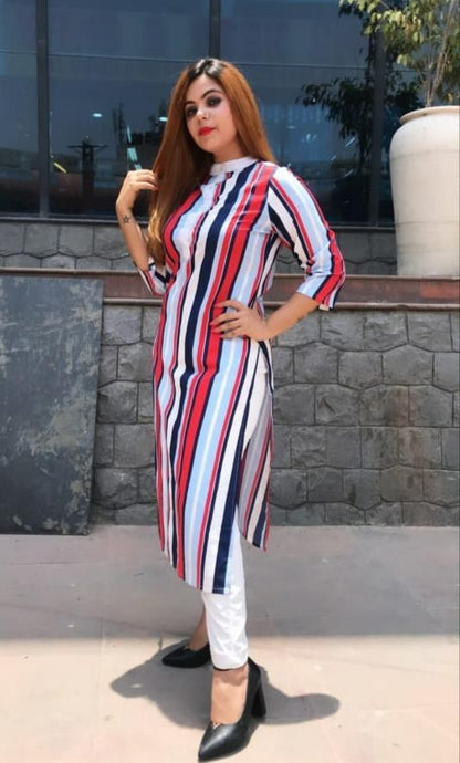 multicolor stripe digital printed plazzo kurti