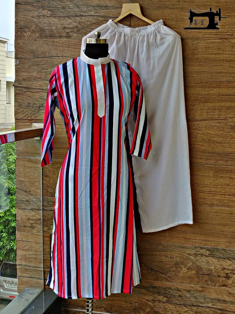 multicolor stripe digital printed plazzo kurti