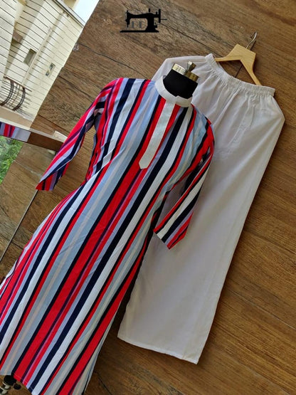 multicolor stripe digital printed plazzo kurti