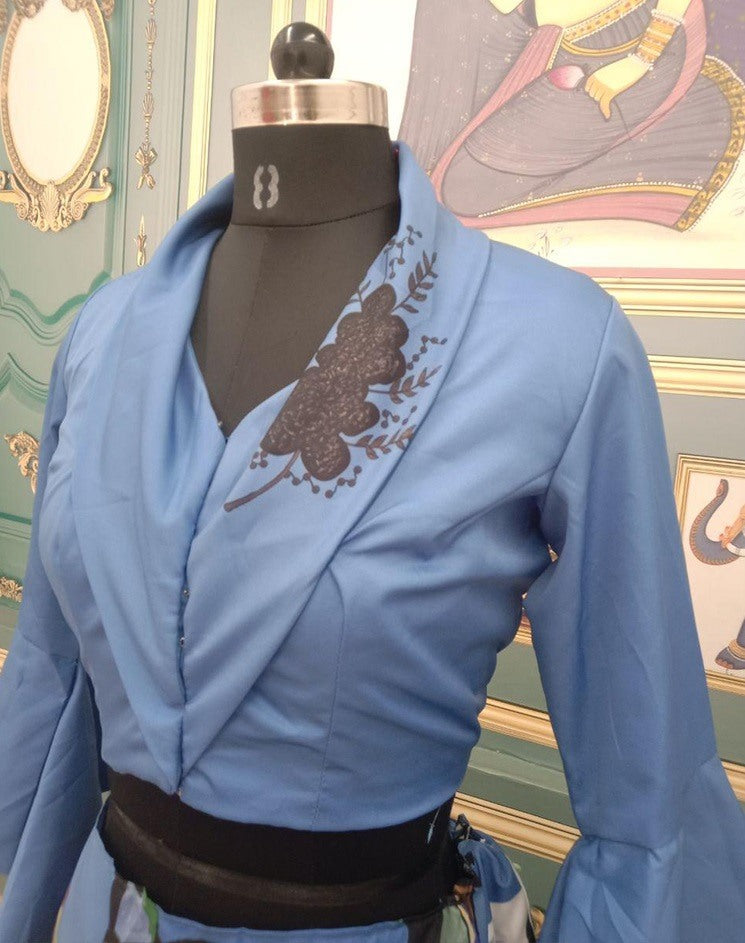 Multicolor twill digital printed crop top lehenga