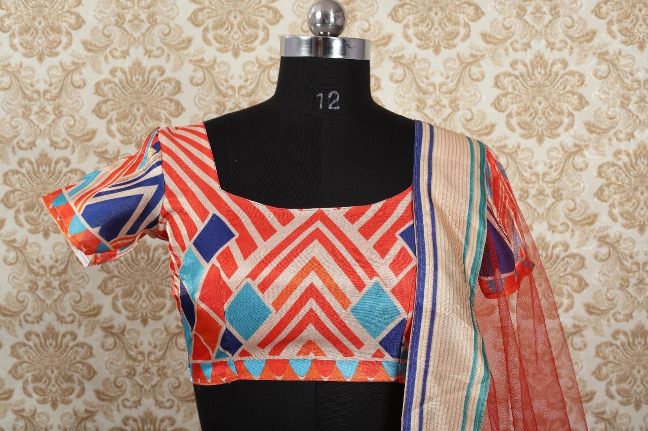 Multicolored banglory satin digital printed bollywood style lehenga choli