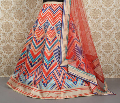 Multicolored banglory satin digital printed bollywood style lehenga choli