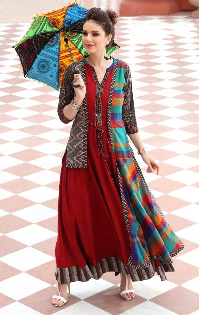 Multicolored chanderi cotton stylist long kurti