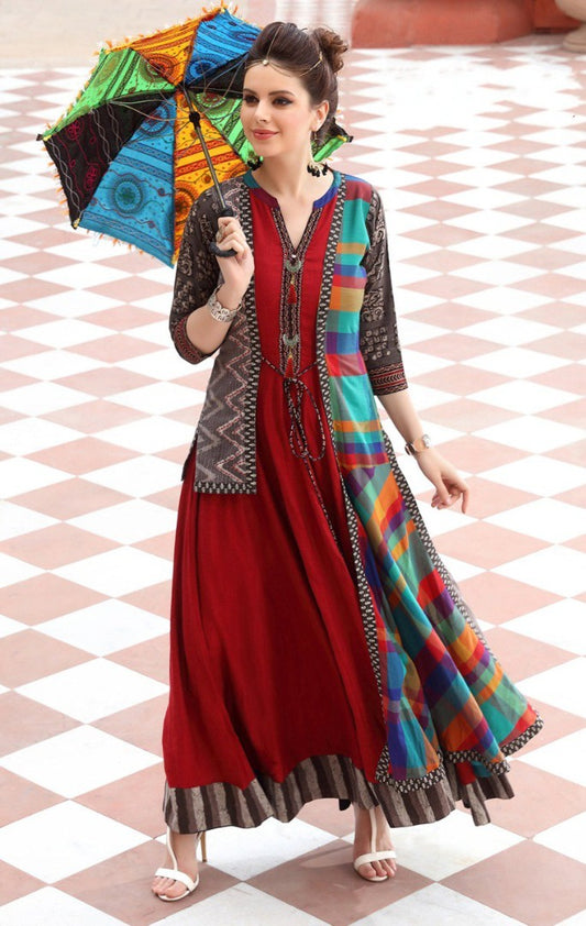 Multicolored chanderi cotton stylist long kurti