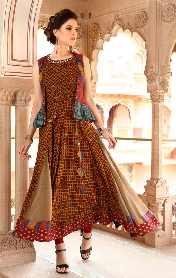 Multicolored chanderi cotton stylist long kurti