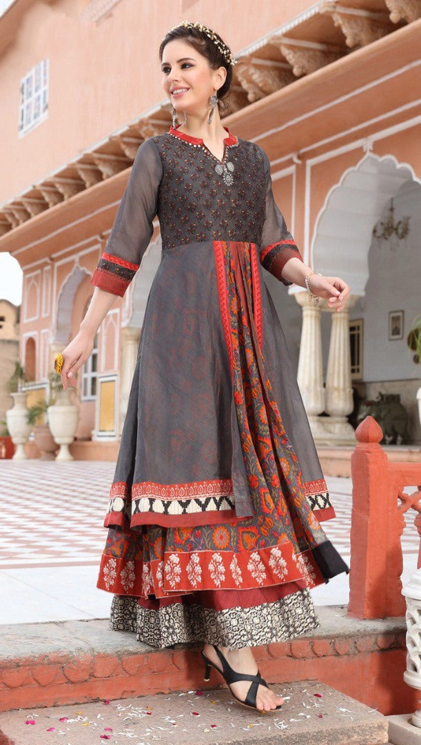 Multicolored chanderi cotton stylist long kurti
