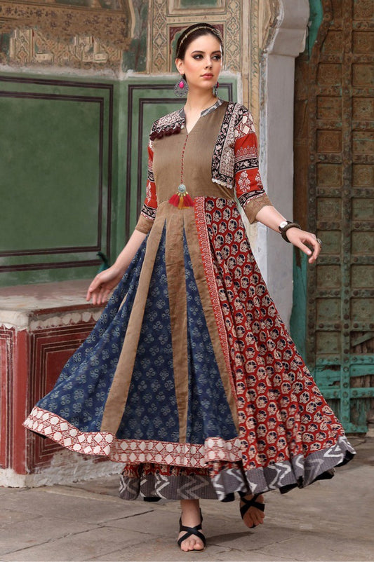 Multicolored chanderi cotton stylist long kurti