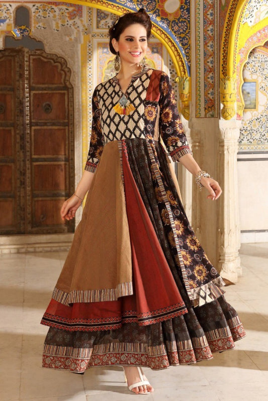 Multicolored chanderi cotton stylist long kurti