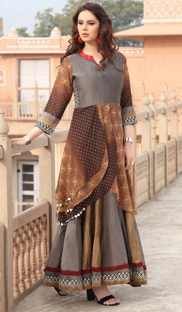 Multicolored chanderi cotton stylist long kurti