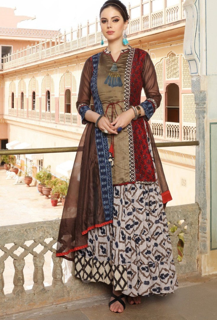 Multicolored chanderi cotton stylist long kurti