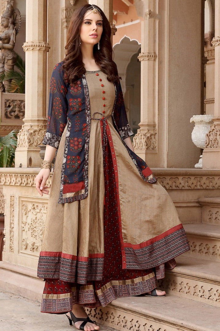 Multicolored chanderi cotton stylist long kurti