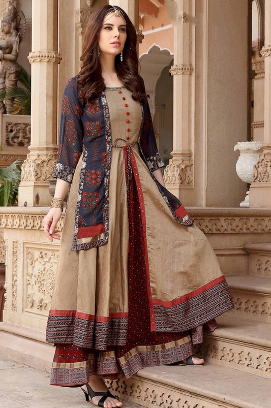 Multicolored chanderi cotton stylist long kurti